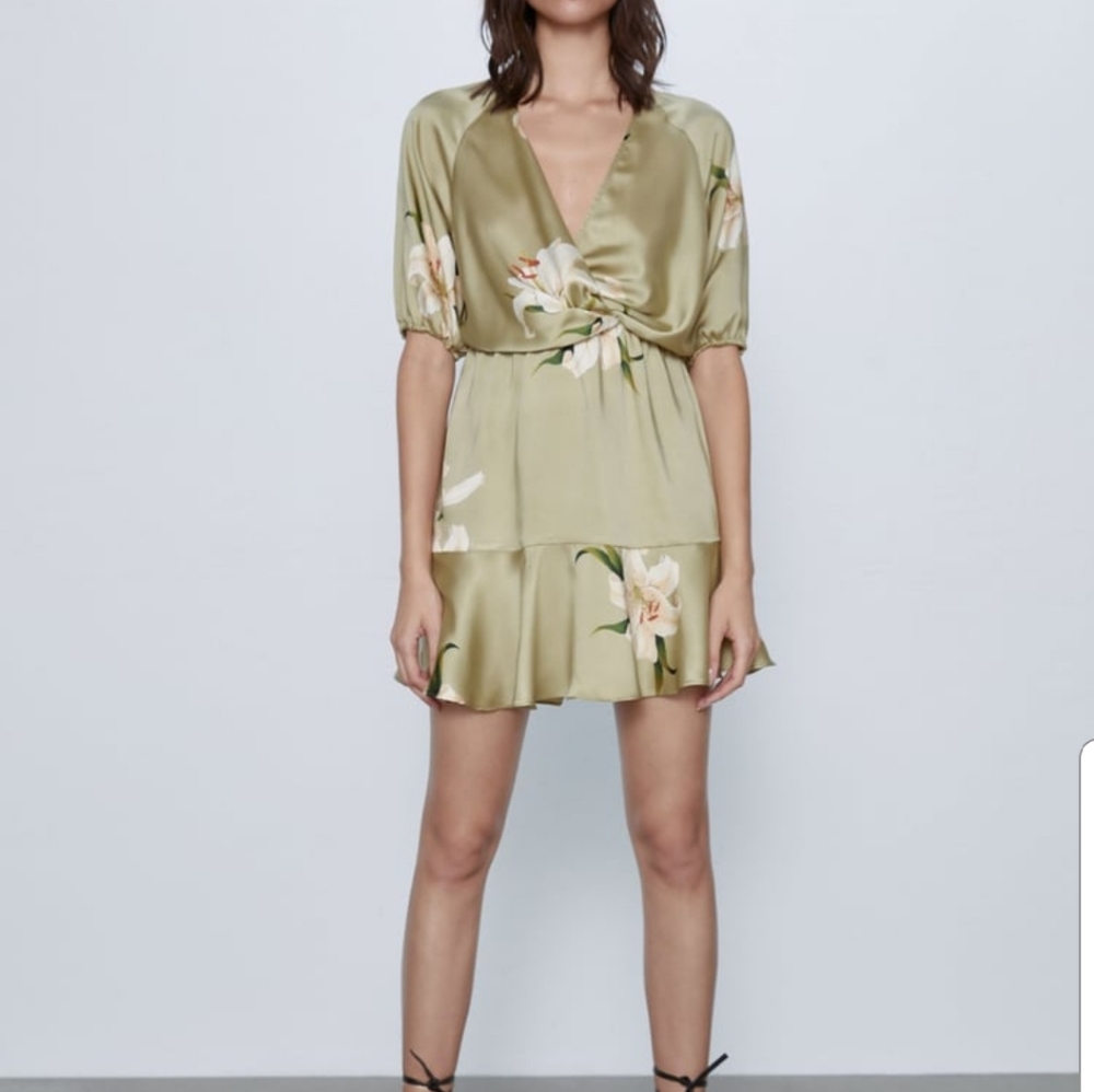 ZARA Print Dress with Knot - Picture 4 of 9